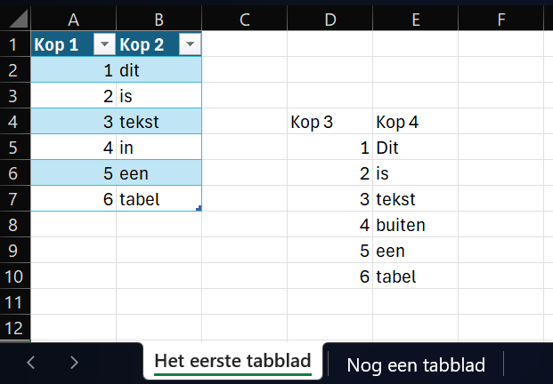 Example Excel workbook with multiple tables and sheets.